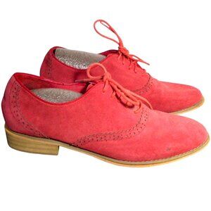 Twiggy London Red Suede Wingtip Oxford Derby Shoes 9 Lace Up Low Flats Retro
